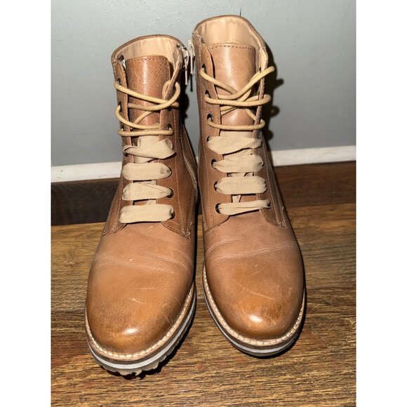 Crevo Freya Lace Up Ankle Boot Beige Genuine Leather Side Zip Distressed Size 8 - Picture 8 of 13